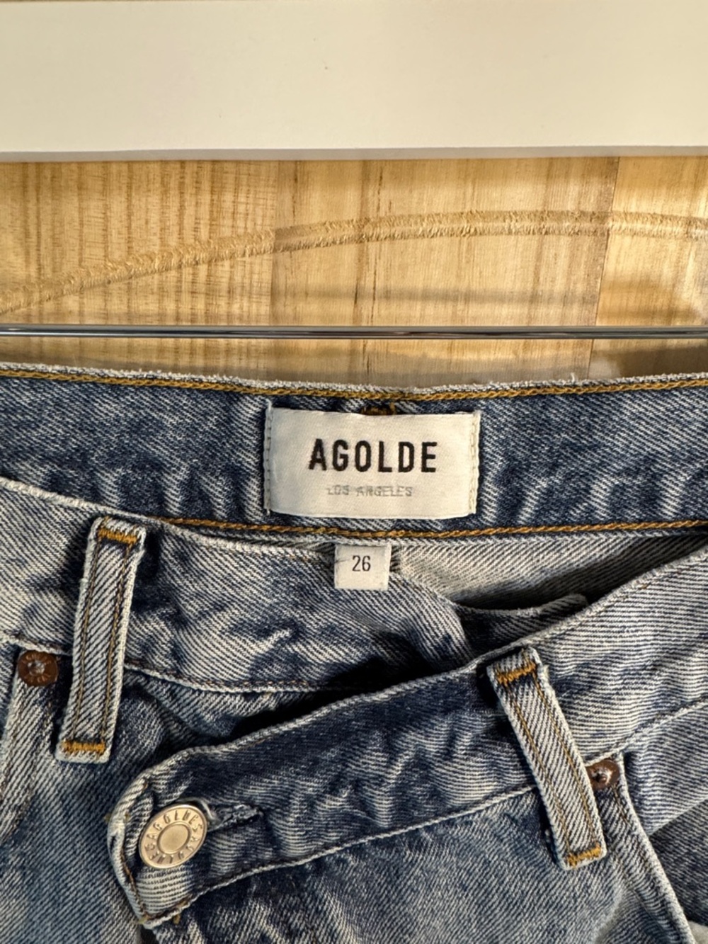 Agolde Light Blue High-Rise Denim Shorts - Picture 2 of 5